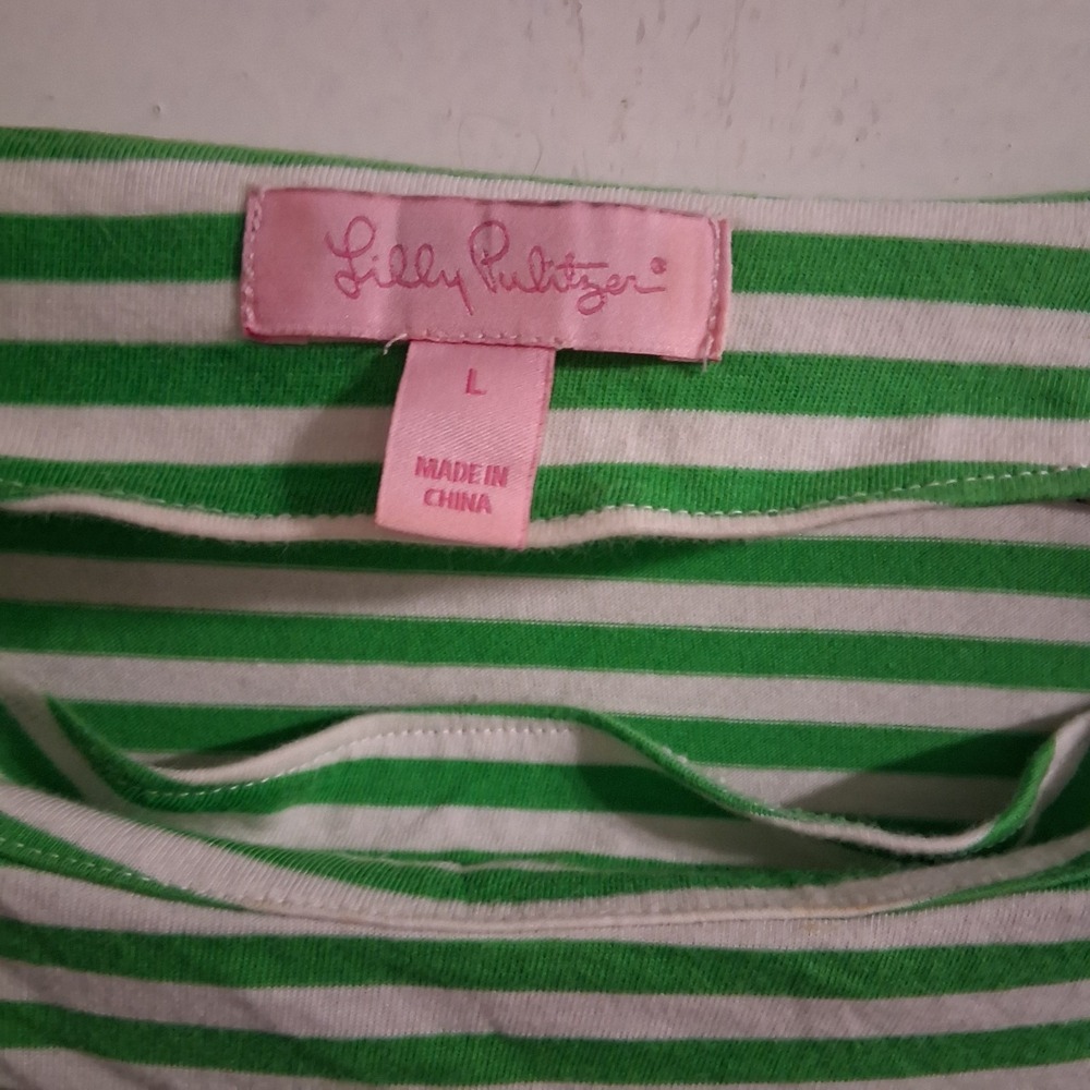 Lilly Pulitzer Striped Summer Top Lime Green White L EUC Side Tie Beachy - Picture 3 of 4
